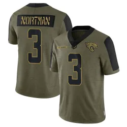 Men's Brad Nortman Jacksonville Jaguars No.3 Limited 2021 Salute To Service Jersey - Olive