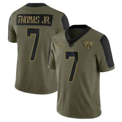 Men's Brian Thomas Jr. Jacksonville Jaguars No.7 Limited 2021 Salute To Service Jersey - Olive