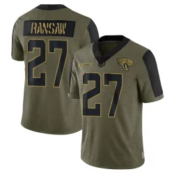 Men's Caleb Ransaw Jacksonville Jaguars No.27 Limited 2021 Salute To Service Jersey - Olive