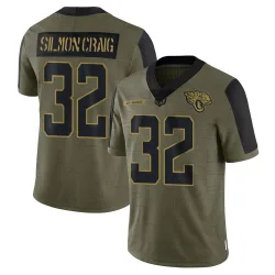 Men's Cam'Ron Silmon-Craig Jacksonville Jaguars No.32 Limited 2021 Salute To Service Jersey - Olive