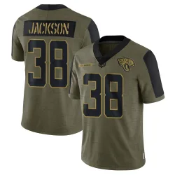 Men's Ja'Quinden Jackson Jacksonville Jaguars No.38 Limited 2021 Salute To Service Jersey - Olive