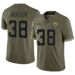 Men's Ja'Quinden Jackson Jacksonville Jaguars No.38 Limited 2022 Salute To Service Jersey - Olive