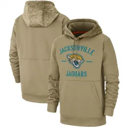 Men's Jacksonville Jaguars No. Tan 2019 Salute to Service Sideline Therma Pullover Hoodie