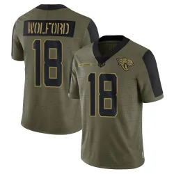 Men's John Wolford Jacksonville Jaguars No.18 Limited 2021 Salute To Service Jersey - Olive