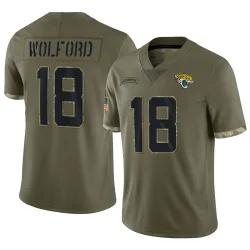 Men's John Wolford Jacksonville Jaguars No.18 Limited 2022 Salute To Service Jersey - Olive