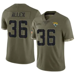 Men's LeQuint Allen Jacksonville Jaguars No.36 Limited 2022 Salute To Service Jersey - Olive
