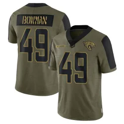 Men's Shawn Bowman Jacksonville Jaguars No.49 Limited 2021 Salute To Service Jersey - Olive