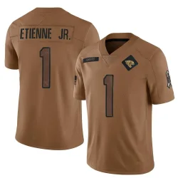 Men's Travis Etienne Jr. Jacksonville Jaguars No.1 Limited 2023 Salute To Service Jersey - Brown