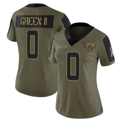 Women's BJ Green II Jacksonville Jaguars No.0 Limited 2021 Salute To Service Jersey - Olive