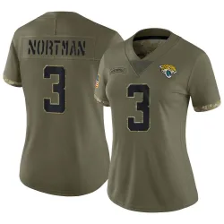 Women's Brad Nortman Jacksonville Jaguars No.3 Limited 2022 Salute To Service Jersey - Olive