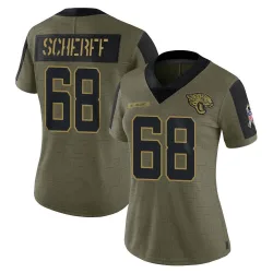 Women's Brandon Scherff Jacksonville Jaguars No.68 Limited 2021 Salute To Service Jersey - Olive