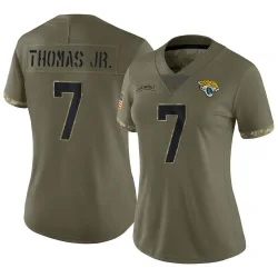Women's Brian Thomas Jr. Jacksonville Jaguars No.7 Limited 2022 Salute To Service Jersey - Olive