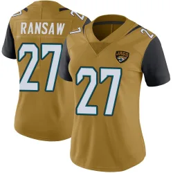 Women's Caleb Ransaw Jacksonville Jaguars No.27 Limited Color Rush Vapor Untouchable Jersey - Gold