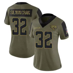 Women's Cam'Ron Silmon-Craig Jacksonville Jaguars No.32 Limited 2021 Salute To Service Jersey - Olive