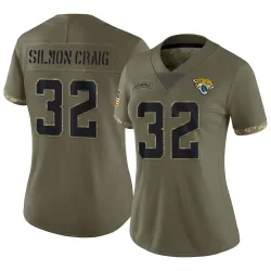 Women's Cam'Ron Silmon-Craig Jacksonville Jaguars No.32 Limited 2022 Salute To Service Jersey - Olive
