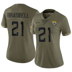 Women's Christian Braswell Jacksonville Jaguars No.21 Limited 2022 Salute To Service Jersey - Olive