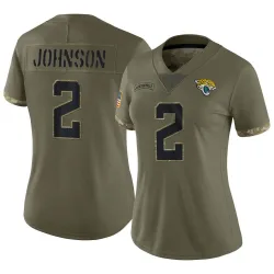 Women's D'Ernest Johnson Jacksonville Jaguars No.2 Limited 2022 Salute To Service Jersey - Olive