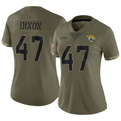 Women's De'Shaan Dixon Jacksonville Jaguars No.47 Limited 2022 Salute To Service Jersey - Olive