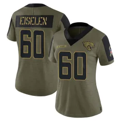 Women's Dieter Eiselen Jacksonville Jaguars No.60 Limited 2021 Salute To Service Jersey - Olive