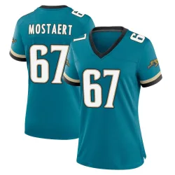 Women's Eli Mostaert Jacksonville Jaguars No.67 Game Prowler Throwback Jersey - Teal