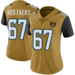 Women's Eli Mostaert Jacksonville Jaguars No.67 Limited Color Rush Vapor Untouchable Jersey - Gold