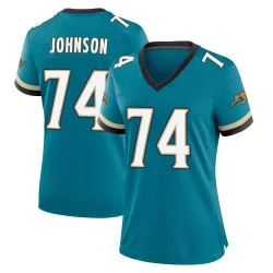 Women's Fred Johnson Jacksonville Jaguars No.74 Game Prowler Throwback Jersey - Teal