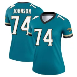 Women's Fred Johnson Jacksonville Jaguars No.74 Legend Prowler Throwback Jersey - Teal
