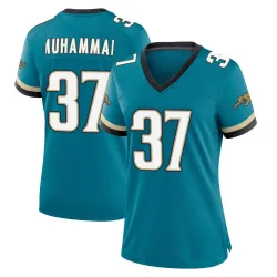 Women's Jabbar Muhammad Jacksonville Jaguars No.37 Game Prowler Throwback Jersey - Teal