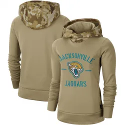 Women's Jacksonville Jaguars No. Khaki 2019 Salute to Service Therma Pullover Hoodie