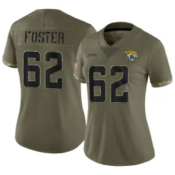 Women's Javon Foster Jacksonville Jaguars No.62 Limited 2022 Salute To Service Jersey - Olive