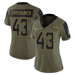 Women's John Copenhaver Jacksonville Jaguars No.43 Limited 2021 Salute To Service Jersey - Olive