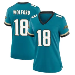 Women's John Wolford Jacksonville Jaguars No.18 Game Prowler Throwback Jersey - Teal