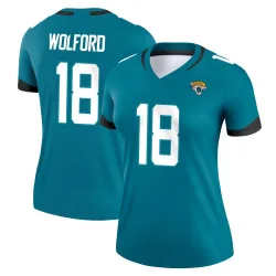 Women's John Wolford Jacksonville Jaguars No.18 Legend Jersey - Teal