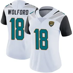 Women's John Wolford Jacksonville Jaguars No.18 Limited Vapor Untouchable Jersey - White