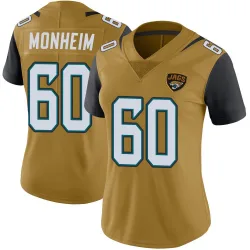 Women's Jonah Monheim Jacksonville Jaguars No.60 Limited Color Rush Vapor Untouchable Jersey - Gold