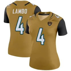 Women's Josh Lambo Jacksonville Jaguars No.4 Legend Color Rush Bold Jersey - Gold