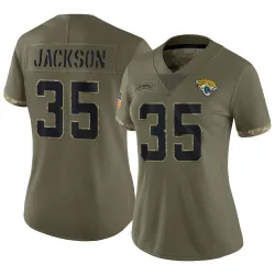 Women's Matthew Jackson Jacksonville Jaguars No.35 Limited 2022 Salute To Service Jersey - Olive