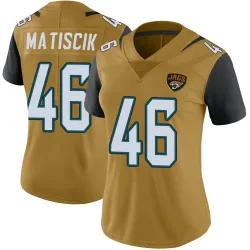 Women's Ross Matiscik Jacksonville Jaguars No.46 Limited Color Rush Vapor Untouchable Jersey - Gold