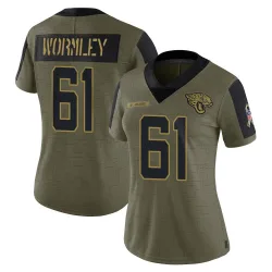 Women's Sal Wormley Jacksonville Jaguars No.61 Limited 2021 Salute To Service Jersey - Olive