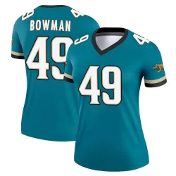 Women's Shawn Bowman Jacksonville Jaguars No.49 Legend Prowler Throwback Jersey - Teal