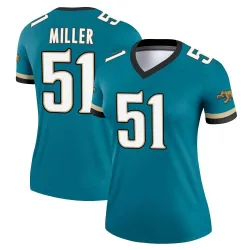 Women's Ventrell Miller Jacksonville Jaguars No.51 Legend Prowler Throwback Jersey - Teal