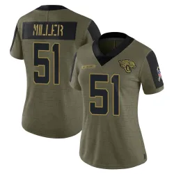 Women's Ventrell Miller Jacksonville Jaguars No.51 Limited 2021 Salute To Service Jersey - Olive