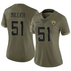Women's Ventrell Miller Jacksonville Jaguars No.51 Limited 2022 Salute To Service Jersey - Olive