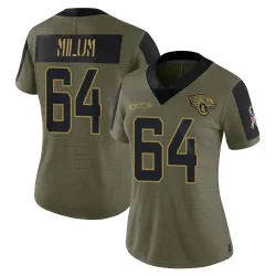 Women's Wyatt Milum Jacksonville Jaguars No.64 Limited 2021 Salute To Service Jersey - Olive