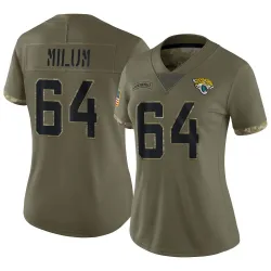 Women's Wyatt Milum Jacksonville Jaguars No.64 Limited 2022 Salute To Service Jersey - Olive