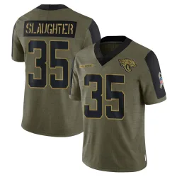 Youth Doneiko Slaughter Jacksonville Jaguars No.35 Limited 2021 Salute To Service Jersey - Olive
