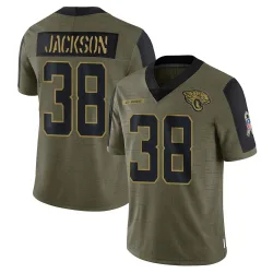 Youth Ja'Quinden Jackson Jacksonville Jaguars No.38 Limited 2021 Salute To Service Jersey - Olive
