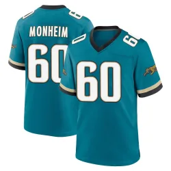Youth Jonah Monheim Jacksonville Jaguars No.60 Game Prowler Throwback Jersey - Teal