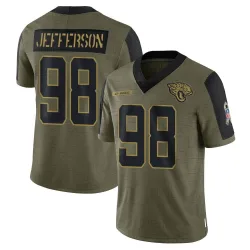 Youth Jordan Jefferson Jacksonville Jaguars No.98 Limited 2021 Salute To Service Jersey - Olive