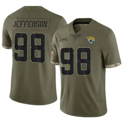 Youth Jordan Jefferson Jacksonville Jaguars No.98 Limited 2022 Salute To Service Jersey - Olive
